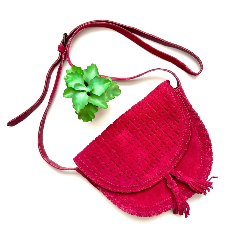 Shiraleah Emma Mini Saddle Crossbody Flap Bag in Berry Pink Suede